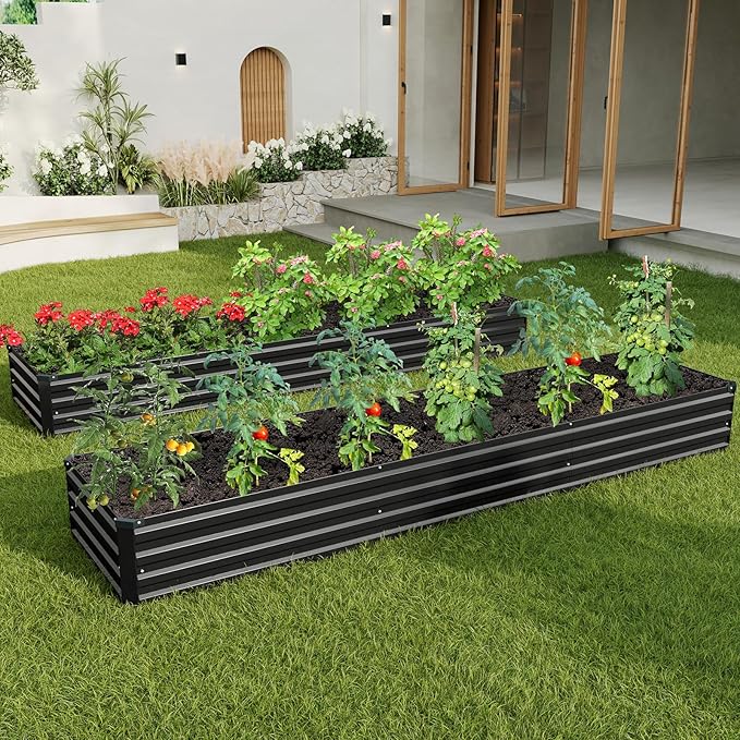 12×2×1FT(2PCS) Galvanized Raised Garden Bed Kit, Metal Planter Boxes,Large Outdoor Planters Garden for Planting Vegetables,Flowers,Herbs -Black