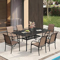 VICLLAX Patio Dining Set for 6, Outdoor Furniture Set Includes 59" Rectangle Patio Table and 6 Patio Sling Chairs, Outdoor Table and Chairs for Outsides, Black Tabletop and Brown Fabric