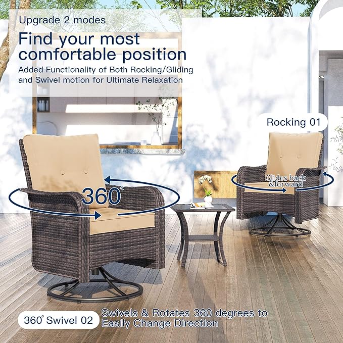 Kullavik 11 Pieces Outdoor Patio Furniture Set,PE Wicker Rattan Sectional Sofa Patio Conversation Sets with 43" 55000BTU Gas Propane Fire Pit Table,Swivel Rocking Chairs Set,Sand