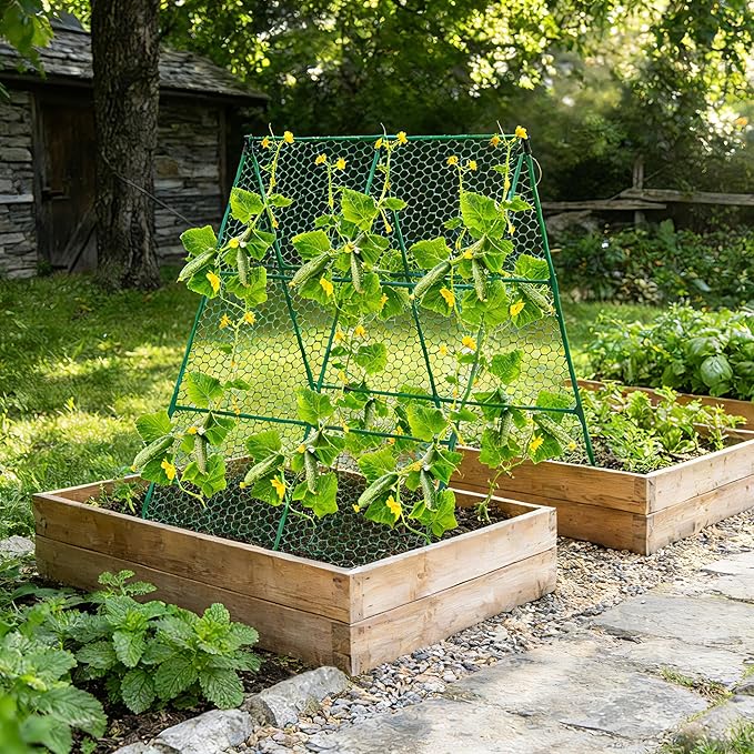 Cucumber Trellis, 35" X 50" A-Frame Garden Trellis for Climbing Plants Outdoor, Foldable Trellis Cucumber for Raised Bed Vegetable/Tomato/Flowers/Pea