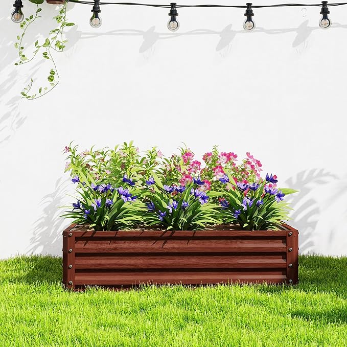 Outsunny Galvanized Raised Garden Bed, 4' x 4' x 1' Metal Planter Box, for Growing Vegetables, Flowers, Herbs, Succulents, Natural Wood