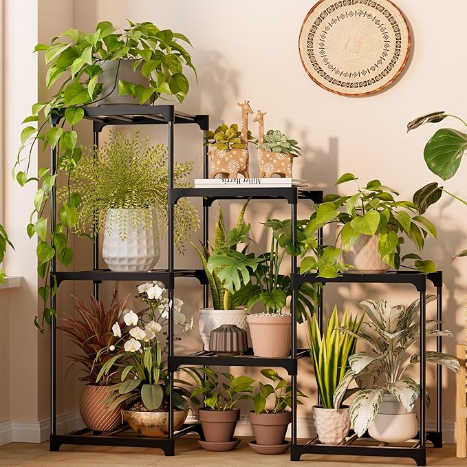 Plant Stand Indoor Plant Shelf Outdoor Metal Plant Rack for Multiple Plants 7 Pots Ladder Plant Pot Holder for Living Room Patio Garden Home Decor