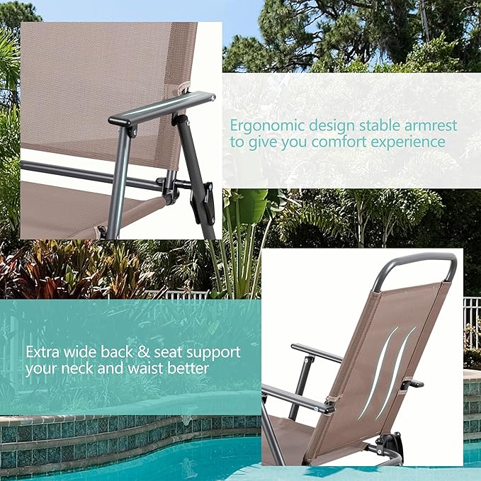 Vongrasig 6 Pieces Folding Patio Dining Set, All Weather Small Metal Outdoor Table and Chairs Set, Patio Furniture Set w/Umbrella, Glass Table & 4 Folding Chairs for Garden, Lawn, Backyard, Brown