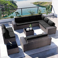 Kullavik 12 Pieces Outdoor Patio Furniture Set PE Wicker Rattan Sectional Sofa Patio Conversation Sets,Black