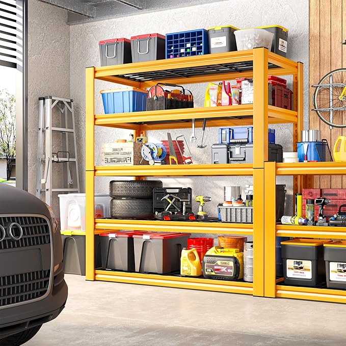 REIBII Garage Shelving Load 3200LBS, 5-Tier Storage Shelves, Adjustable Heavy Duty Metal Shelving Unit for Pantry, Basement, Warehouse, 72" H x 36" W x 16" D H, 3PC