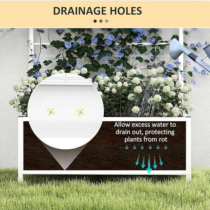 Outsunny Planter Box with Trellis, 35.4 x 15.7 x 47.2 inch Raised Garden Bed with Drainage Holes, Planters for Outdoor Plants, Vegetables, Flowers, Herbs, Trellis Planter, White