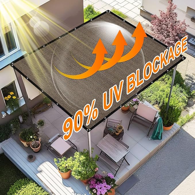 Artpuch 90% Sun Shade Cloth, 5 x 16 FT Pergola Shade Cover Canopy with Grommets, Sun Screen Fabric Tarp for Patio, Outdoor, Garden, Backyard, Mocha