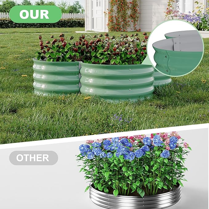 GarveeLife 2-Pack Galvanized Raised Garden Bed – Rust-Resistant Petal-Shaped Outdoor Planter Box with Open Base for Herbs, Veggies & Flowers, Ground-Connected Design for Deep Root Growth,Green