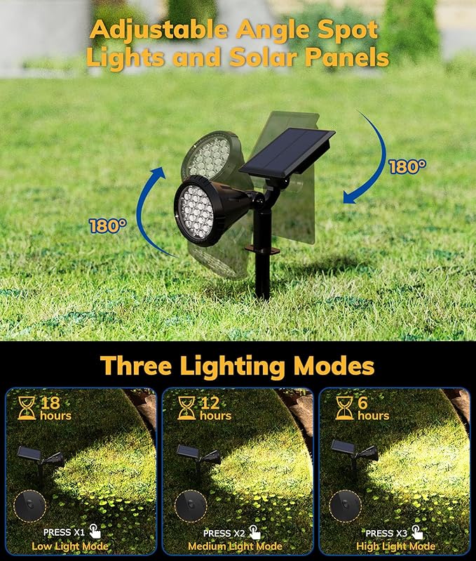 Solar Spot Lights for Outside, 21 LED Outdoor Solar Lights for Yard, 4 Pack Solar Spotlights Waterproof Auto On/Off for Landscape, Wall, Garden, Pool, Tree, Pathway and Driveway(Warm White)