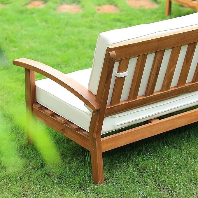 IDZO Laurent 800lbs Capacity Acacia Outdoor Loveseat, FSC Certified 2 Seater Patio Sofa with 3.9in Thick Cushions, Teak Finish Porch Couch for Garden Backyard