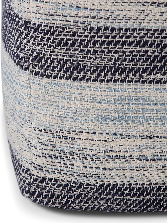 SIMPLIHOME Clay Square Pouf - 18 inch Wide Upholstered Cotton Ottoman in Patterned Blue Melange, Boho Footstool, Decorative Cube Pouf or Extra Seating for Living Room or Bedroom, Assembled
