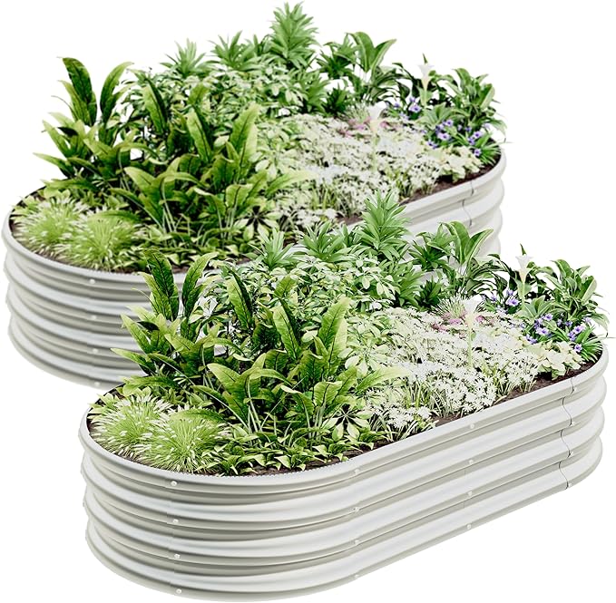 4x2x1ft-2pcs-Oval Raised Garden Bed Kit, Galvanized Planter Garden Boxes Outdoor, Metal Raised Garden Beds for Vegetables,Fruits, Flower,Silver