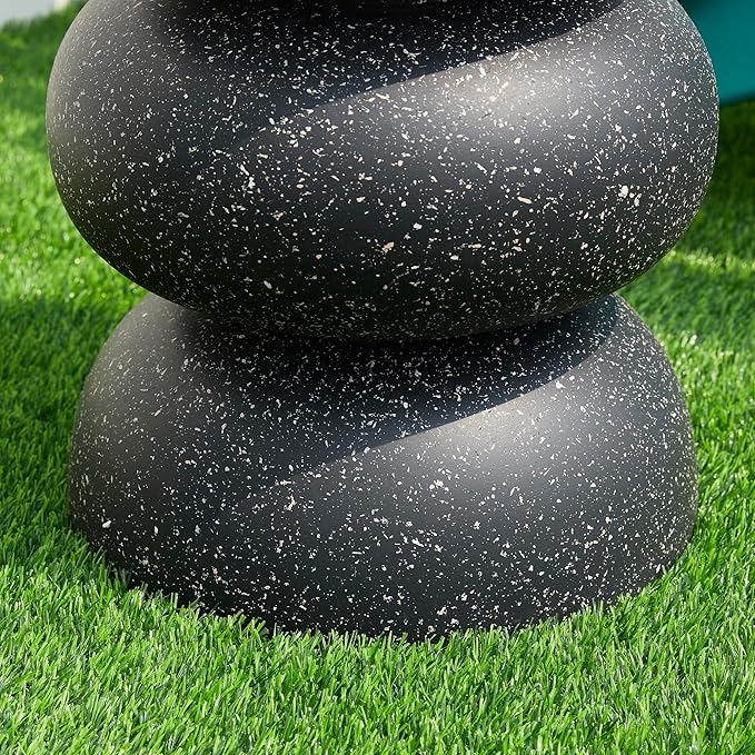 Glitzhome Outdoor Side Table Set of 2, 18" H Decorative Garden Stool MgO Faux Terrazzo End Table, Heavy Duty Indoor Outdoor Round Planter Stand for Living Room Bedroom Patio Deck Poolside,Black