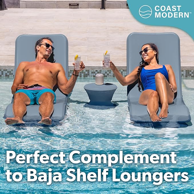 Coast Modern Outdoor Side Table - Lounger Table for Inside Pool or on Patio - All-Weather Furniture for Sun Shelf Up to 15" - Stone Blue