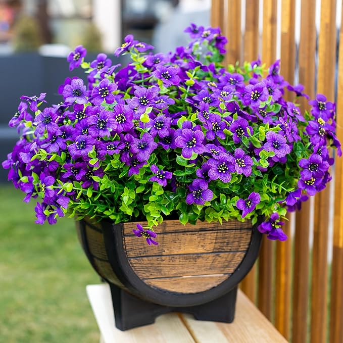 Artificial Flowers for Outdoors Fake Plants - 16 Bundles Fake Plants UV Resistant No Fade Faux Plastic Greenery Home Garden Porch Patio Decoration Office Indoor (Purple)