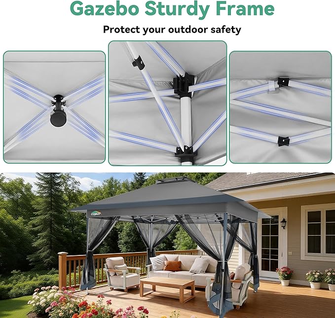 COBIZI 10x15 FT Pop up Gazebo on Clearance - Outdoor pop up Canopy Tent,carpas para Patio, Shelter - Screen Tents with Portable Carry Bag, Patio Gazebos for Camping,Garden,Deck,Backyard,Darkgrey