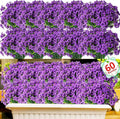 60 Pack Artificial Flowers for Outdoor Indoor Fake Plants, Faux Silk Flowers for Outdoors Outside Front Porch Hanging Planter Window Box Garden Spring Decoration(Purple)