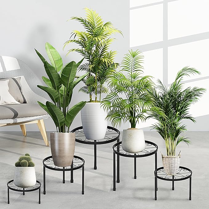 CADANI 5 Pack Metal Plant Stands for Outdoor Indoor, Anti-Rust Iron Flower Pot Stand, Heavy Duty Plant Pot Stand for Multiple Plant, Decoration Racks for Home, Patio & Garden