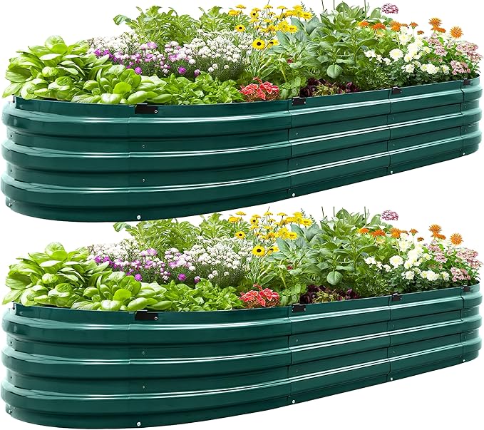 KING BIRD Raised Garden Bed Kit 2025 Upgraded Quick-Setup Galvanized Planter Garden Box Outdoor for Gardening, Vegetables, Flowers, 74x36x12 in, Green 2PCS
