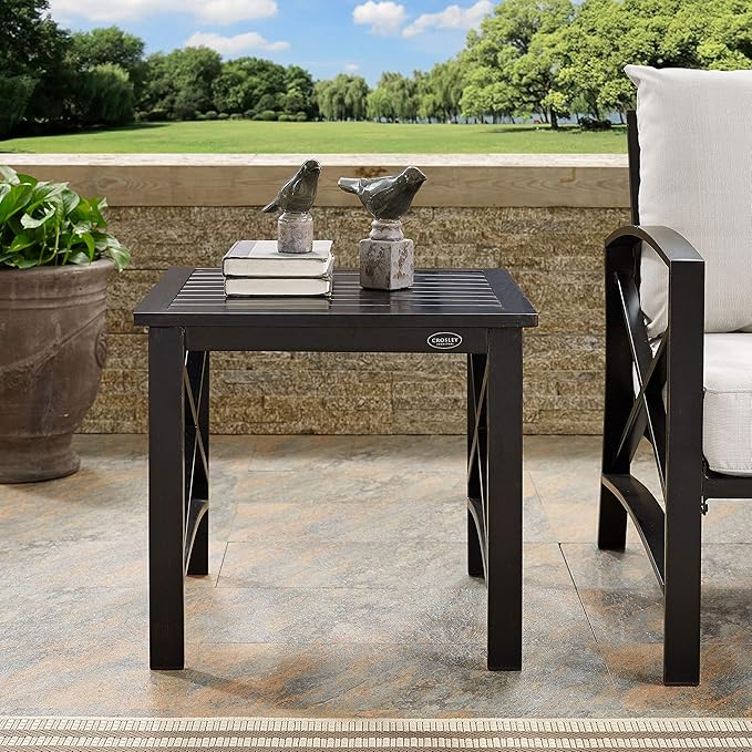 Crosley Furniture Kaplan Weather Resistant Metal Outdoor Side Table for Patio, Deck, Porch, Oiled Bronze