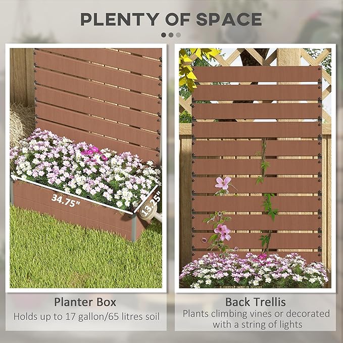 Outsunny Raised Garden Bed with Trellis for Climbing Plants, Planter Box with Self Draining Gap, Freestanding Trellis Planter for Outdoor, Patio, Deck, 35.75" x 15" x 70.75", Light Brown