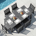 HDPE Patio Dining Set for 6, Weather-Resistant Outdoor Table with Umbrella Hole, Never Sagging One-Piece Tabletop with Metal Support Bars for Poolside Backyard Garden (Black)