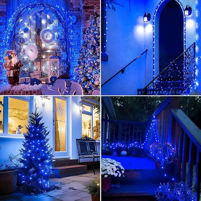Joomer Solar Fairy Lights, 2-Pack Total 80FT 240LED Solar String Lights Outdoor Waterproof 8 Lighting Modes for Fence Party Garden Patio Yard Home Holiday Tree Outdoor Decoration (Blue)
