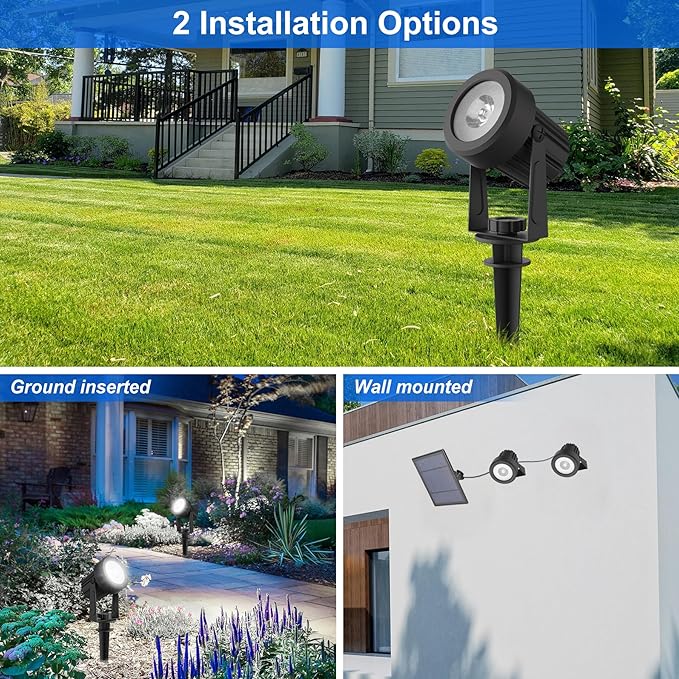 Solar Spot Lights Outdoor, 4-in-1 Solar Landscape Spotlight Waterproof 9.8ft Cable, 5W 3000mAh, Dusk to Dawn Auto ON/Off Adjustable Wall Lights for Yard, Ground, Garden, Pool, Lawn (Cold White)