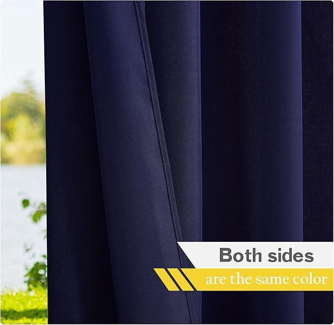 NICETOWN 2 Panels Outdoor Curtains for Patio Waterproof, Thermal Insulated Tab Top Cabana & Porch Indoor Outdoor Drapes Extra Long for Keeping Privacy & Warm (W55 x L108, Dark Blue)
