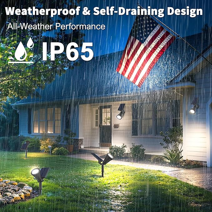 Solar Lights Outdoor Waterproof IP65,6500K Super Bright LED,2 Lighting Modes, Solar Powered Yard Garden Solar Spot Lights for Flag Landscape Auto On/Off-1 Pack