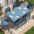 SERWALL Patio Dining Sets for 6 Person, HDPE Dining Set with 6 Armless Chairs, Blue