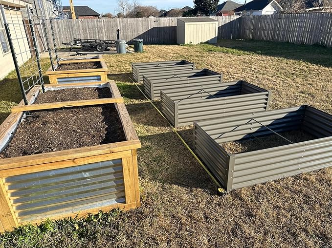 A ANLEOLIFE Set of 16, 18 Inch Tall Galvanized Raised Garden Beds Kit, Rectangular,U-Shaped & L Shaped Metal Planters – Ideal for Backyard Structured Garden Layouts, Quartz Grey