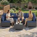 Skyfish 7 Pieces Patio Furniture Sofa - Outdoor Sectional Wicker Rattan Furniture with Cushion and Glass Table Patio Conversation Sets for Porch Poolside Backyard Outdoor Sofa Set Modular Sofa