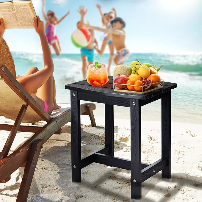 Y&M Outdoor Side Table, HIPS Adirondack Small Single Table, Waterproof Square Outside Table, Balcony Modern End Tables for Patio, Pool, Beach, Porch, Deck, Indoor or Outdoor Use (Black, 2 Pack)
