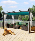 GarveeLife 10 x 13 ft Outdoor Pergol Metal Gazebo with Adjustable Canopy Reinforced Frame Outdoor Shelter for Backyard Patio Garden Deck - Blue with Curtains Mosquito Netting