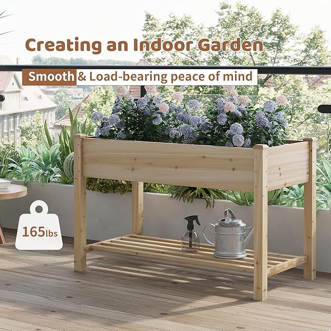 FILWH Raised Garden Bed with Legs Elevated Wooden Planter Box Stand Large Planter Stand Box for Fruits Vegetables Flowers with Divider with Bag - 48 * 24 * 30.5IN