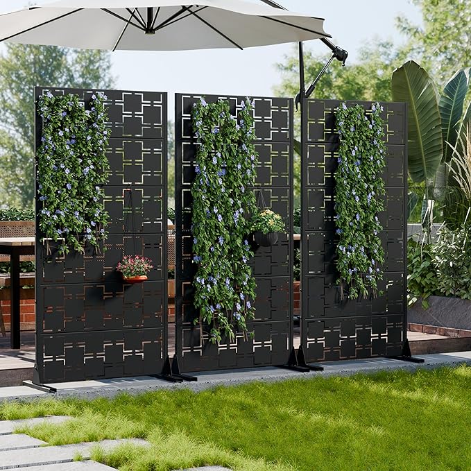 Casaphoria Metal Privacy Screen Outdoor, 60" H x 30" W Freestanding Decorative Privacy Screen for Patio Deck Balcony Garden with Stable Base, Black-Square