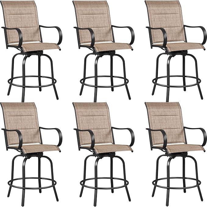 Yaheetech 6 Piece Patio Swivel Bar Stools Texteline Bistro Chairs with High Back/Armrest/Footrest, All Weather Padded Seating Outdoor Furniture Height Outdoor Chairs for Outside, Lawn & Garden