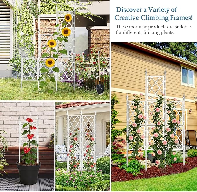 5.25FT Garden Trellis for Climbing Plants Outdoor, White Iron Pipe Support Fence, Metal Wall Trellis Climbing Frame, Trellis for Potted Plants Indoor for Ivy Vines Vegetable Flower