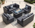NICESOUL 29.3'' High Back Outdoor Patio Sectional Furniture Sofa Set with Fire Pit Table Natural Gas/Propane, 7 Piece Luxury Extra-Large Wicker Conversation, Deep Wide Couches for Backyard, Dark Gray