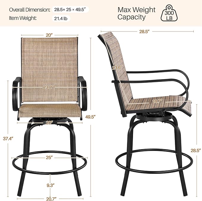Yaheetech Patio Swivel Bar Stools Outdoor Chairs Set of 6 Outdoor High Bistro Stools Outdoor Furniture, All-Weather Patio Stools for Outside, Beach, Lawn, Poolside and Garden, Black/Brown