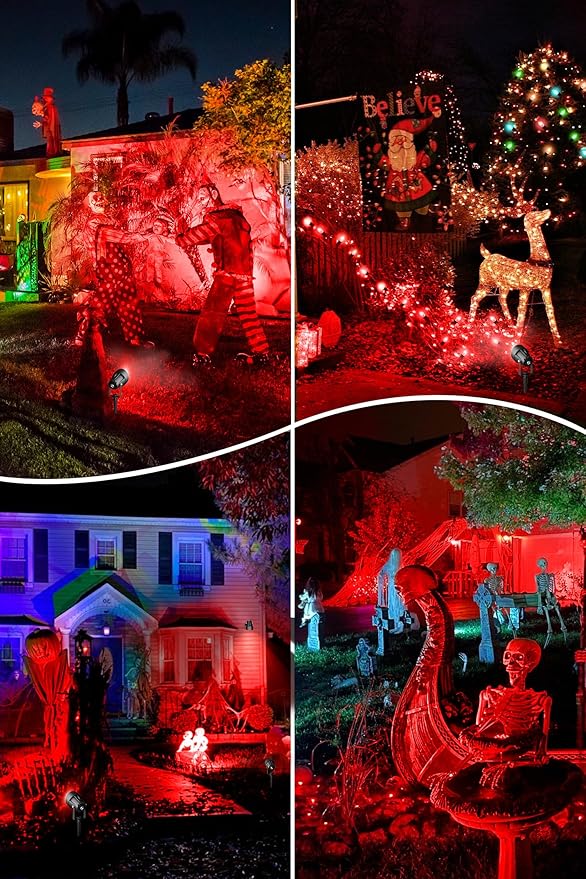 T-SUN Red Spotlight Outdoor, Waterproof LED Landscape Lighting with US Plug, Easy Install 270° Adjustable Outdoor Spot Lights for Garden Tree Yard Decor, Set of 2