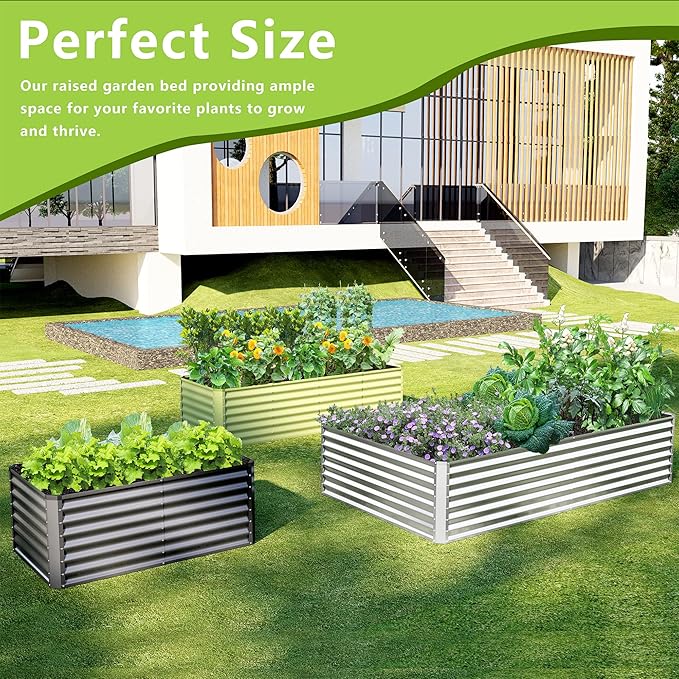 8x4x2FT Galvanized Raised Garden Bed,Galvanized Planter Boxes Outdoor, Large Metal Raised Garden Beds for Vegetables-Green