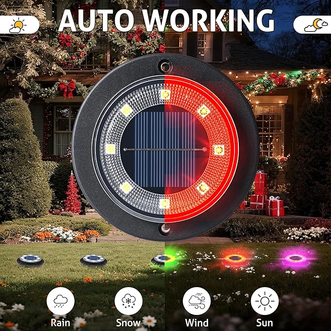 Flacchi Solar Ground Lights - Solar Powered Lights Outdoor Solar Disk Light Waterproof Landscape Light for Patio Yard Pathway Walkway Driveway Christmas (Multi-Colored, 12 Pack)