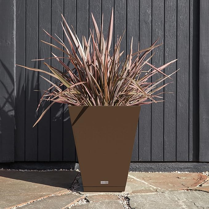 Veradek Nobleton Indoor/Outdoor Wide Square Planter (Espresso, 22 inch - 2 Pack with 2 Saucer Trays)