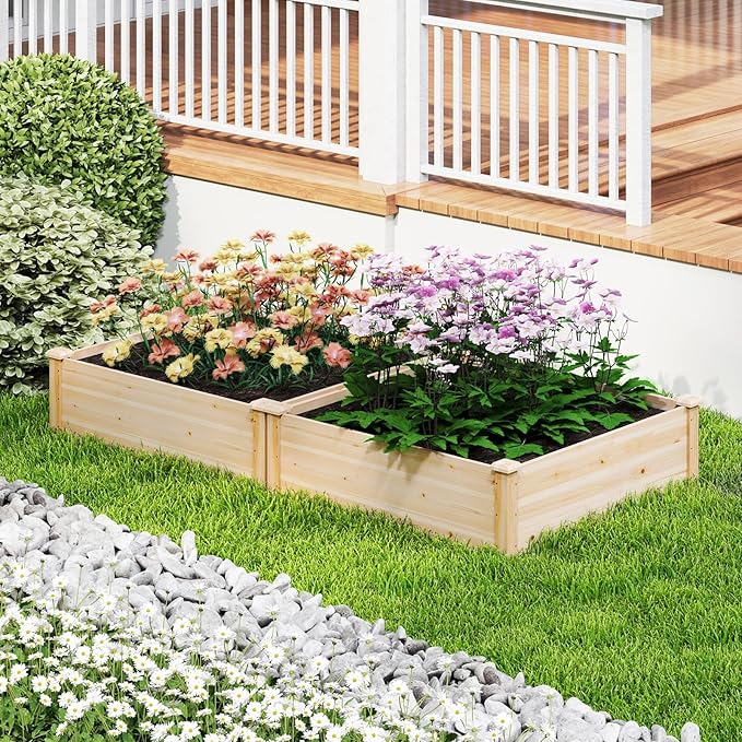 Giantex Raised Garden Bed, Wood Planter Box, Outdoor Square Garden Bed for Vegetable Flower Herb Succulent, 40" Lx40 Wx12 H, Easy Assembly