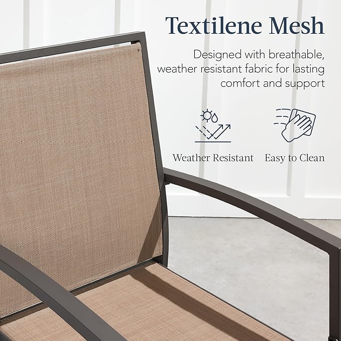 Best Choice Products Outdoor Bar Stools Set of 2, Bar Height, Patio Furniture, All Weather Mesh Design w/Armrest - Brown/Light Brown