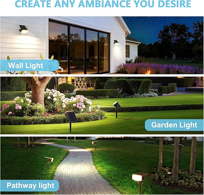 Solar Lights Outdoor Waterproof IP65, Super Bright LED, 3000K 2 Lighting Modes, Solar Powered Yard Garden Solar Spot Lights for Outside Landscape Auto On/Off -2 Pack