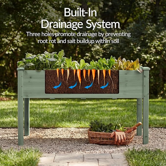 Best Choice Products 48x24x30in Raised Garden Bed, Elevated Wood Planter Box Stand for Backyard, Patio, Balcony w/Bed Liner, 200lb Capacity - Sage