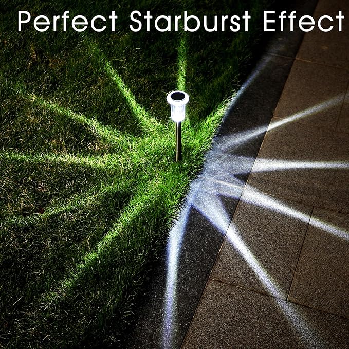 Solar Outdoor Lights, 10 Pack Waterproof Stainless Steel Solar Stake Lights for Pathway Garden Yard Path Walkway Driveway Lawn Patio Outside Decor, Cool White